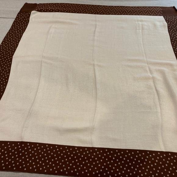 Vintage Cream and Brown Polka Dots Square Linen Tablecloth - Picture 3 of 7